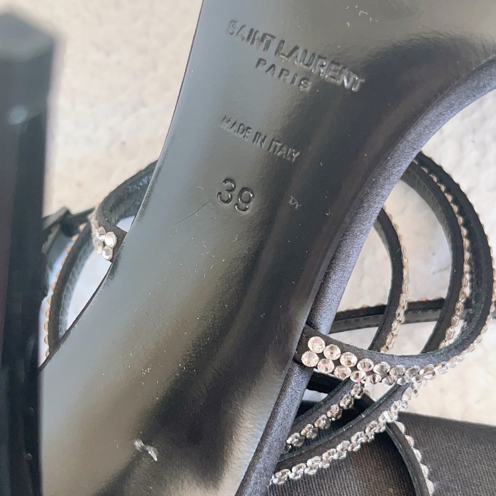 Saint Laurent Georgia Sandals In Crepe Satin With Rhinestones - Picture 10 of 16